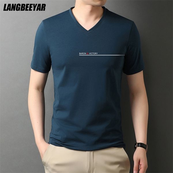 

summer brand v neck t shirt men 95% cotton 5% spandex plain solid color short sleeve casual fashion men clothes 220509, White;black
