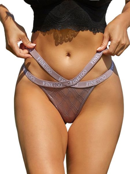 

finetoo letter graphic cut out mesh thong h3qh#, Black;red