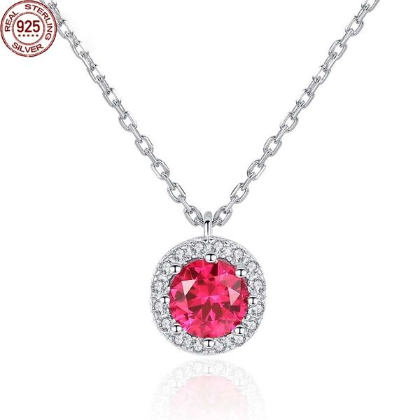 

real round ruby gemstone pendant necklaces for women wedding engagement fine jewelry 925 sterling silver collier sn0308