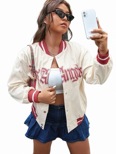 

plus letter graphic striped trim drop shoulder bomber jacket u6mv#, Black