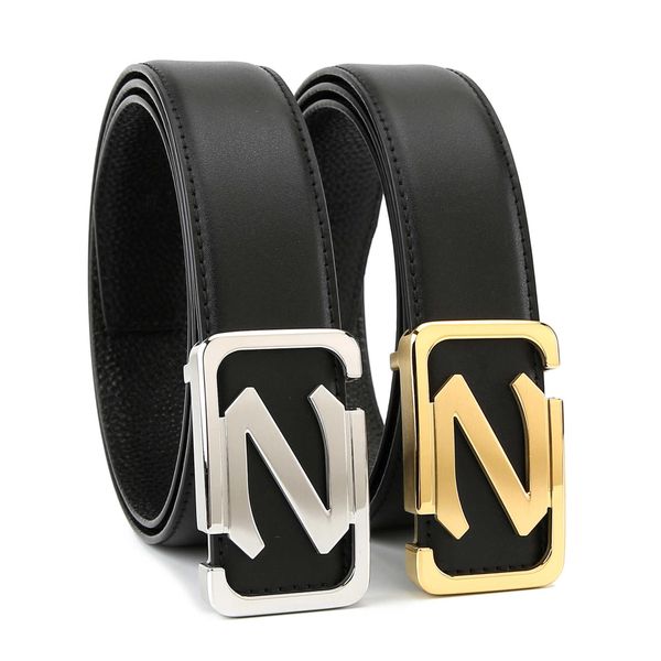 

3.8 wide stainless steel belt men leather korean fashion casual pants belts business belt's men high quality, Black;brown