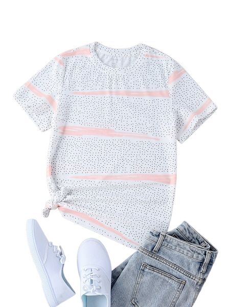 

brush & polka dot print tee c2on#, White