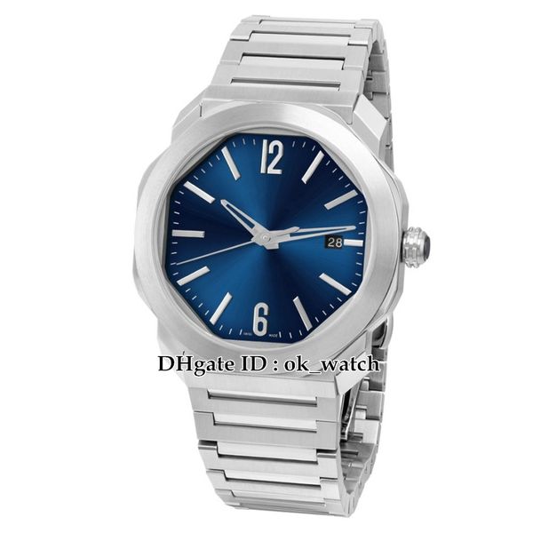 

new version octo 102031 102856 automatic mens watch silver case blue dial stainless steel band 41mm gents new date sport watches, Slivery;brown