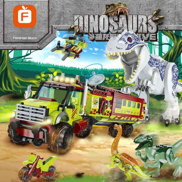 

jurassic world dinosaurs figures building blocks tyrannosaurus velociraptor off-road vehicle bricks toys for children aa220317