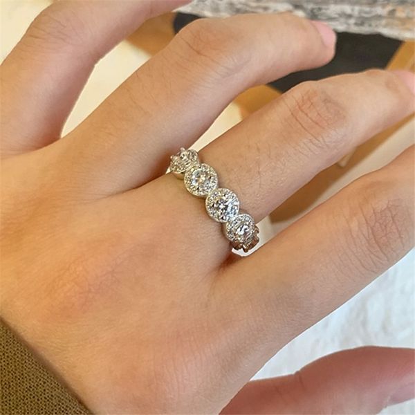 REAL 925 Sterling Silver Ring Anéis de Casamento Cinco Redondo Branco 5A Cúbico Zircônia Diamante para Mulheres Engagement Friend Ring jóias Presite tamanho 5-10 com caixa atacado