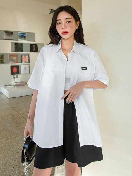 

dazy patch detail drop shoulder flap pocket blouse h2xf#, White