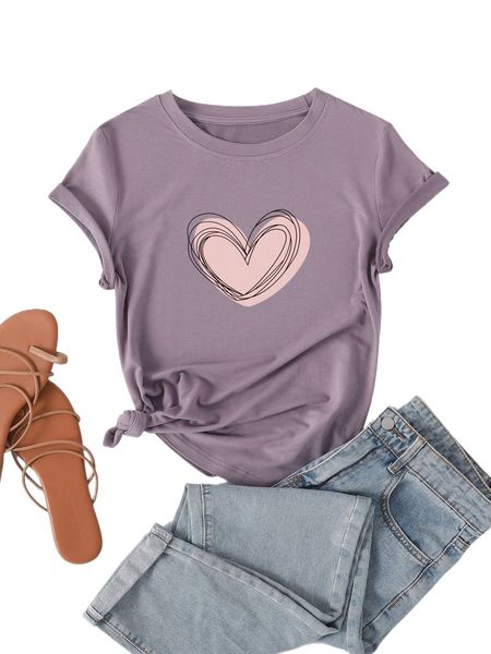 

heart print round neck tee y2vn#, White