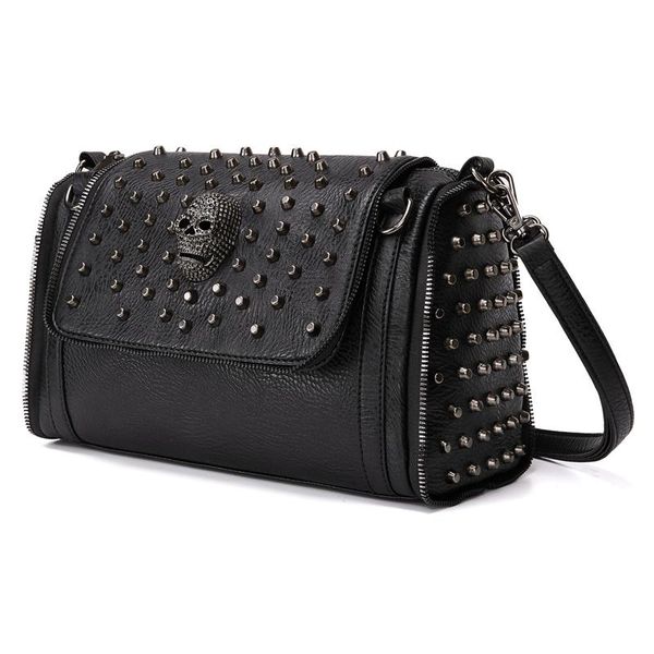 Akşam Çanta Annmouler Tasarım Kadın Omuz Çantası PU Deri Crossbody Fermuar Çanta Punk Kafatası Tote Çanta Top-Kolu Çantalar