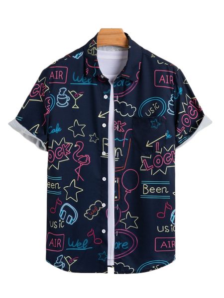 

men graffiti print pocket patched shirt without tee s8st#, White;black