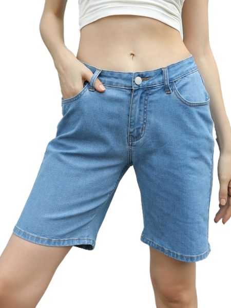 

aamilife drop waist straight leg denim shorts 957q#, White;black