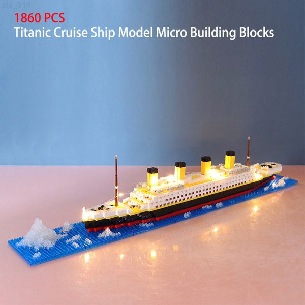 Bloklar 1860 PCS Titanic Cruise Gemi Modeli Mikro Yapı Blokları Çocuk Diy oyuncakları Tekne Elmas Tuğlalar Kiti Eğitim Oyuncak Hediyesi Çocuklar İçin T230103