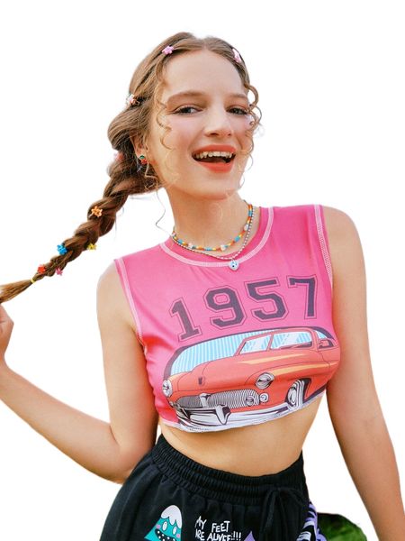 

romwe y2k revival letter car graphic crop tank m2kw#, White