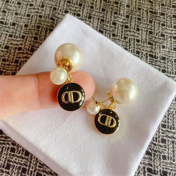 

fine new letter pearl earrings high grade cool wind brass 925 silver needle, Golden