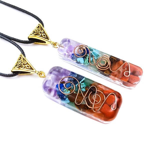 

fashion orgonite chakela rainbow necklace seven chakra reiki healing energy stone meditation pendant pendulum necklaces, Silver
