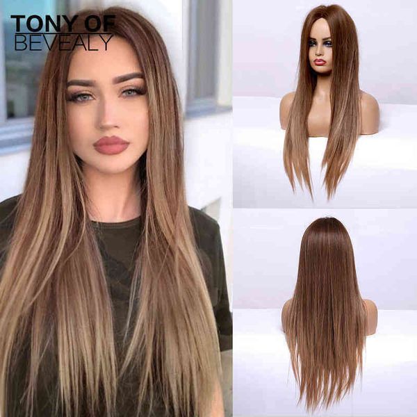 

hair synthetic wigs cosplay long straight brown ombre natural hair wigs middle part heat resistant synthetic for afro women daily cosplay fa, Black