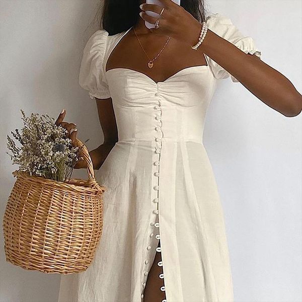 

vintage solid button midi dress party club bodycon strapless high split dresses women spring autumn casual vestidos, Black;gray