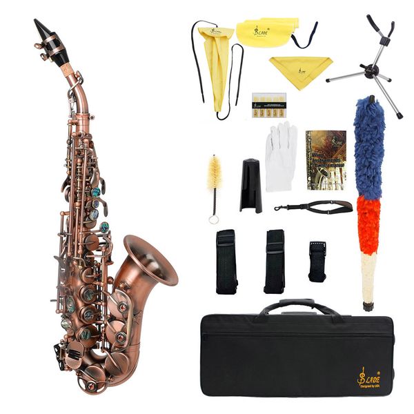 

red antique soprano saxophone bb key woodwind instrument brass material with carrying case sax stand reed gloves cleaning cloth
