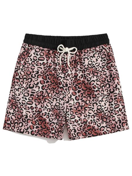 

romwe guys tie dye leopard print shorts a5kg#, White;black