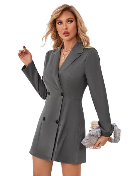 

double breasted lapel neck blazer dress n4tu#, White