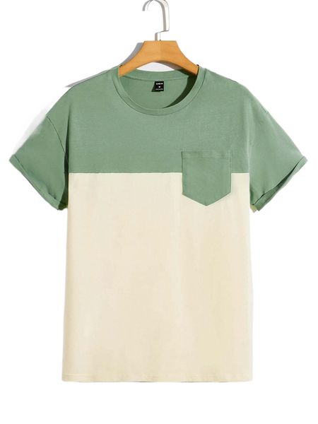

men two tone pocket patched tee e430#, White;black