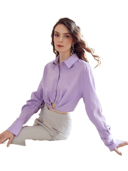 

collared cut out tie back blouse u1bk#, White