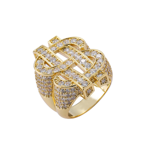 

cluster rings hip hop couple jewelry luxury cubic zircon dollar loop men women ring party for gift, Golden;silver