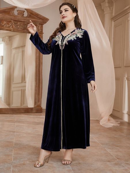 

plus guipure lace appliques velvet tunic dress s6pi#, Black