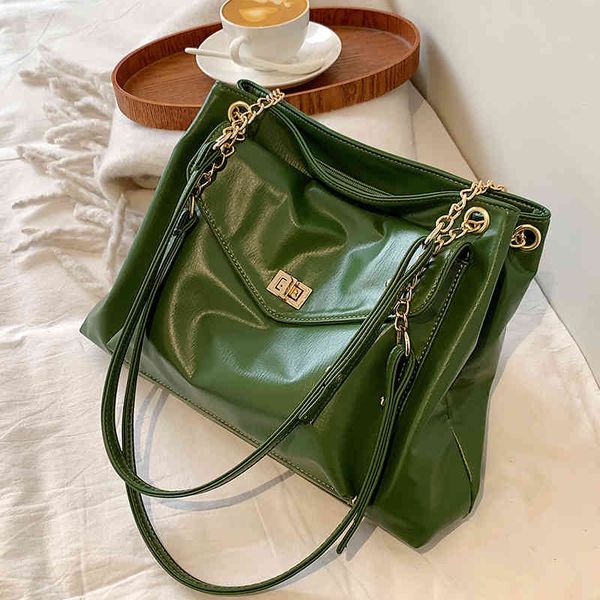 

large pu leather crossbody bags for women 2022 hit trend luxury brand fashion chain side bag shoulder handbags green