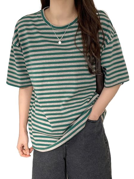 

dazy striped print drop shoulder tee x5nd#, White