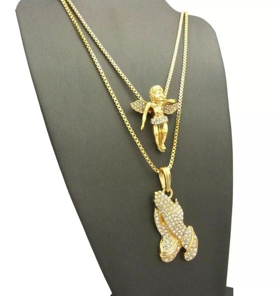 

praying hands pendant chain cuban rope pcs, Silver