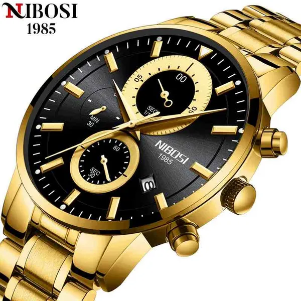 

nibosi brand luxury quartz watch for men stainless steel waterproof calendar watch men luminous wristwatches relogio masculino, Silver