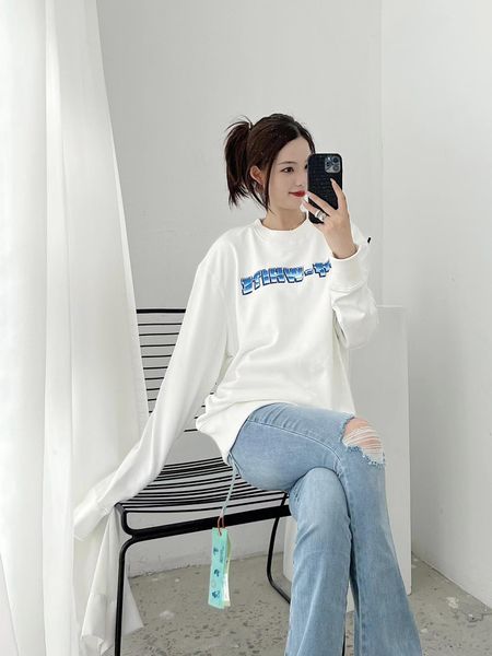 

tide brand cotton t -shirt 2022fw autumn and winter new silhouette snow crewneck ladies sweater, Black