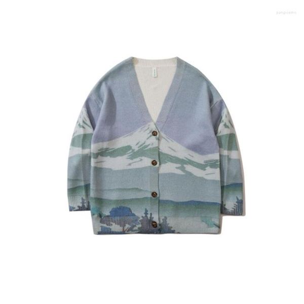 Maglioni da uomo Oversize Streetwear Cardigan allentato Cappotto Uomo Donna Hip Hop Maglione lavorato a maglia Uomo 2022 Snow Mountain Modello Harajuku Tops