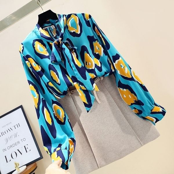 

spring and autumn womens chiffon shirt new retro loose wild bow chiffon shirt long sleeve shirt women blouses gd337 y200828, White