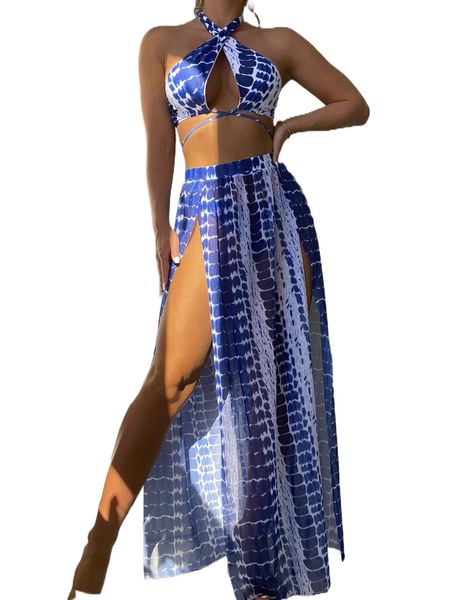 

3pack random tie dye halter bikini swimsuit & cover up c7ij#, White;black