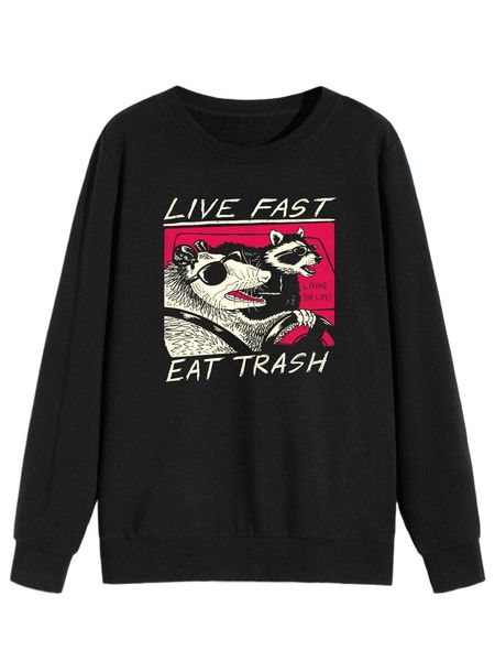 

romwe x vincenttrinidadart slogan animal graphic sweatshirt i3mw#, Black