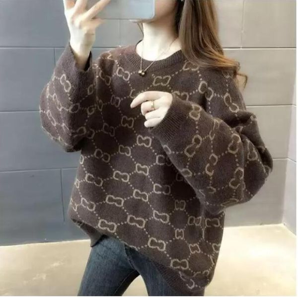 Os suéteres femininos outono/inverno mangas compridas tricô tamanho grande estilo 3XL moda malhas soltas pashm suéter G