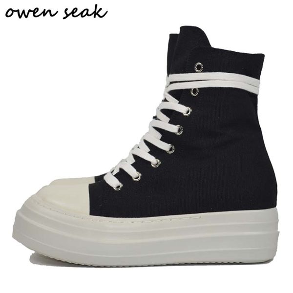 

owen seak women canvas shoes luxury trainers platform boots lace up sneakers casual height increasing zip highblack 220817, Black