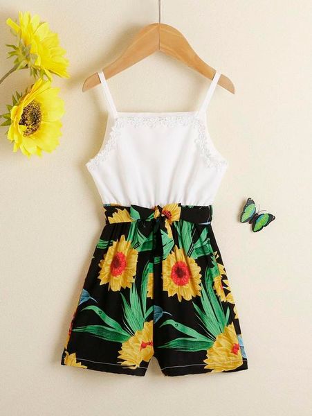 

toddler girls floral print appliques belted cami romper she, Blue