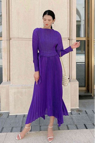 

casual dresses women pleated dress purple batwing sleeve round collar drawstring waist style elegant spring fashion 15ak598 f8yr, Black;gray
