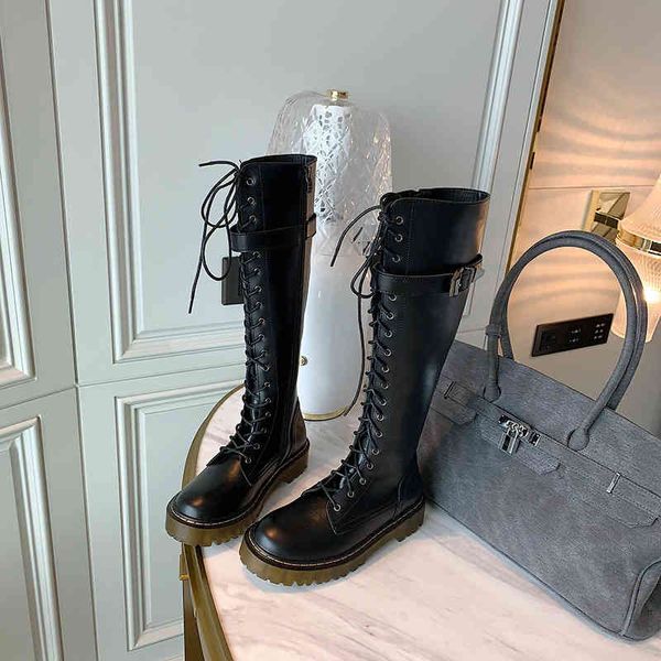 

boots women's boots autumn and winter thick bottomed knight women's are thin below the knee, lace up medium high barrel martin vje, Black