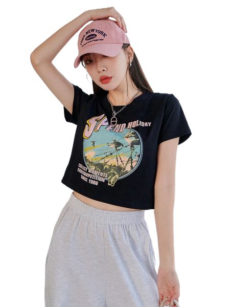 

dazy letter & figure graphic crop tee d88v#, White