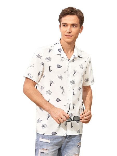 

men turtle & ocs print shirt 240a#, White;black