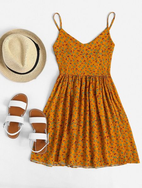 

ditsy floral print fit & flare mini dress w5oo#, Black;gray
