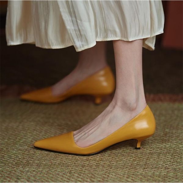 

low heel for women summer leather slipon office dress pointed toe female wedding bridal shoes ladies pumps 220810, Black