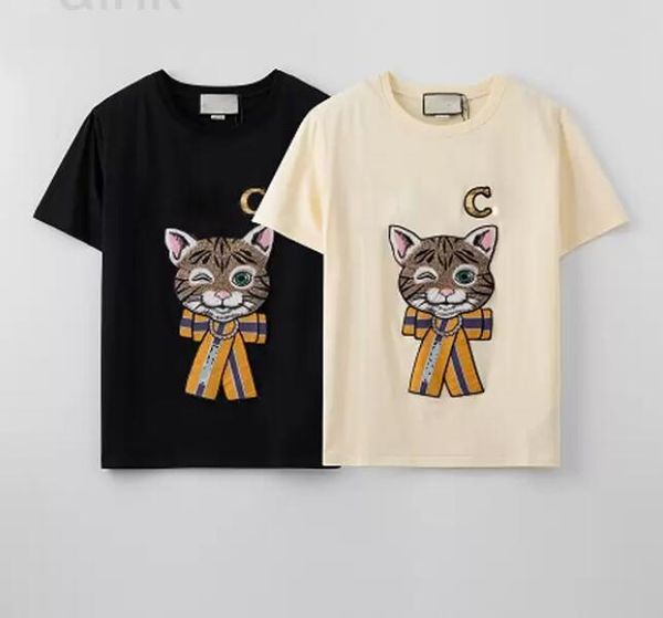 

design brands womens sequins mens t-shirts tee girls cartoon cat print women casual outdoor t-shirt youth fashion clothing fashion shirts me, White;black