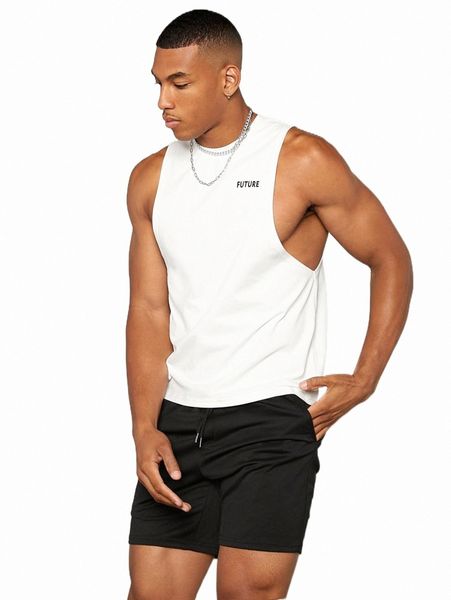 

men letter graphic tank & shorts set 71gd#, Gray