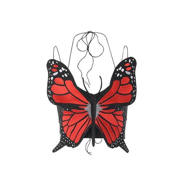 Bustiers Korsetts Gestickte Schmetterlingsgürtelbluse Frauen Europäische und amerikanische V-Ausschnitt Sexy rückenfreies Temperament Schlankes KorsettBustiers