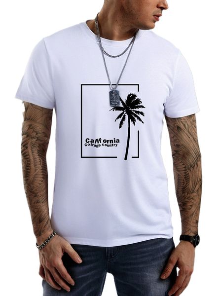 

men tropical & letter graphic tee r5lf#, White;black