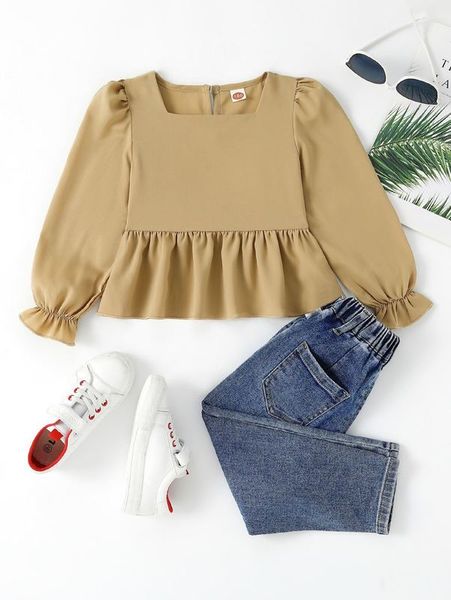 

toddler girls flounce sleeve square neck ruffle hem blouse she, White;black